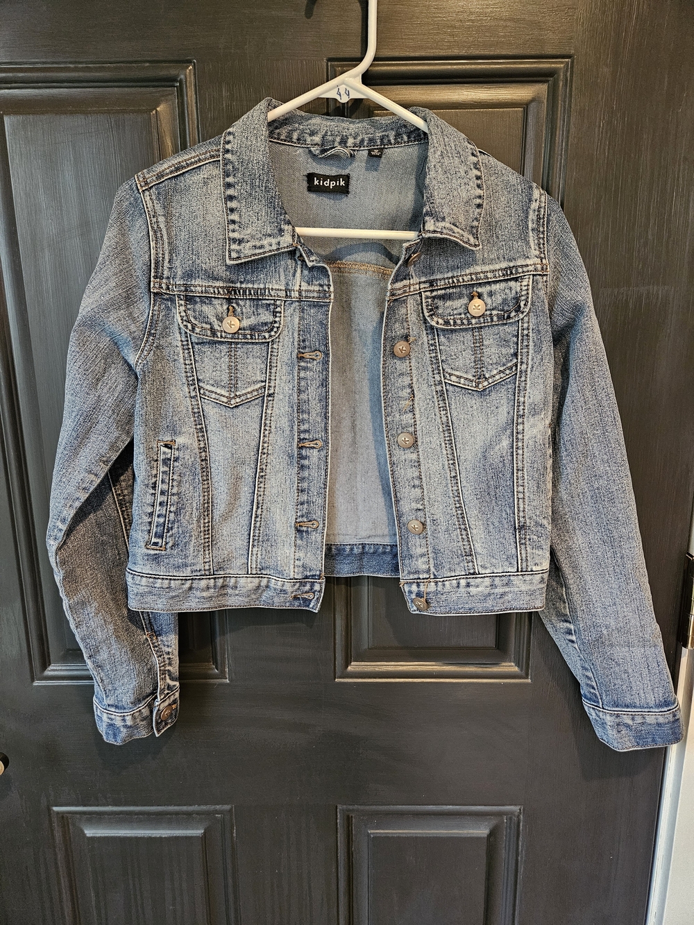 kidpik Washed Blue Denim Jacket - Cropped Button-Front